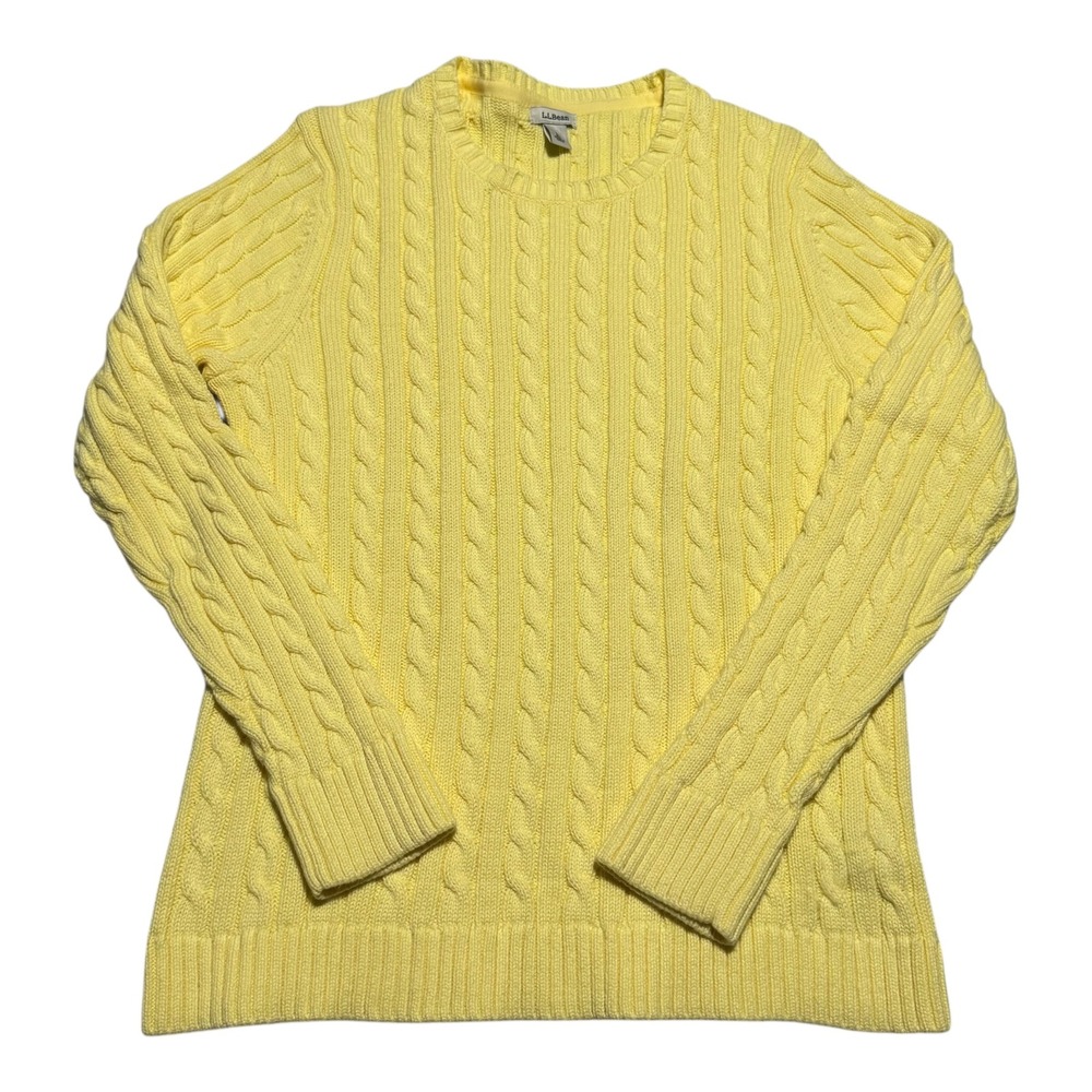 L.L. Bean Yellow 100% Cotton‎ Cable Knit Crewneck Sweater Women's Large